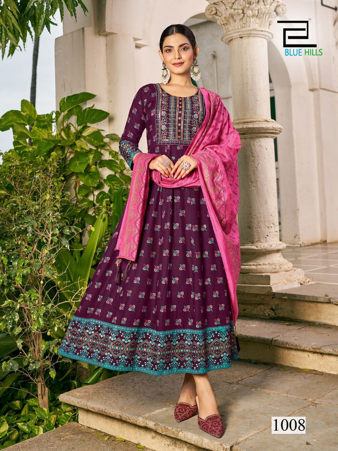 Senorita Special  By Blue Hills Rayon Printed Anarkali Long Kurti With Dupatta Wholesale Online